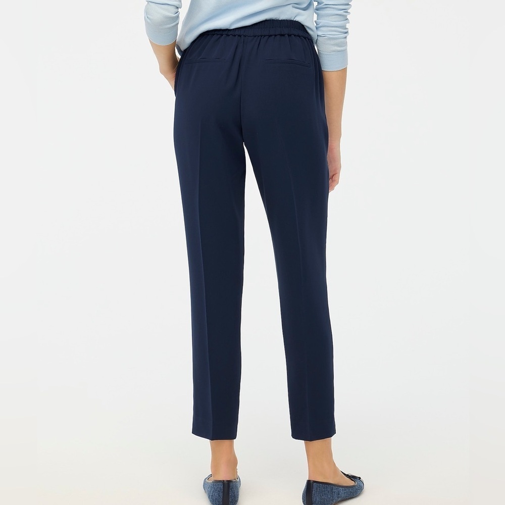 J.Crew Mercantile Jamie Navy Blue Pull-On Elastic Waist ankle crop Dress Pants 8 - Picture 2 of 6